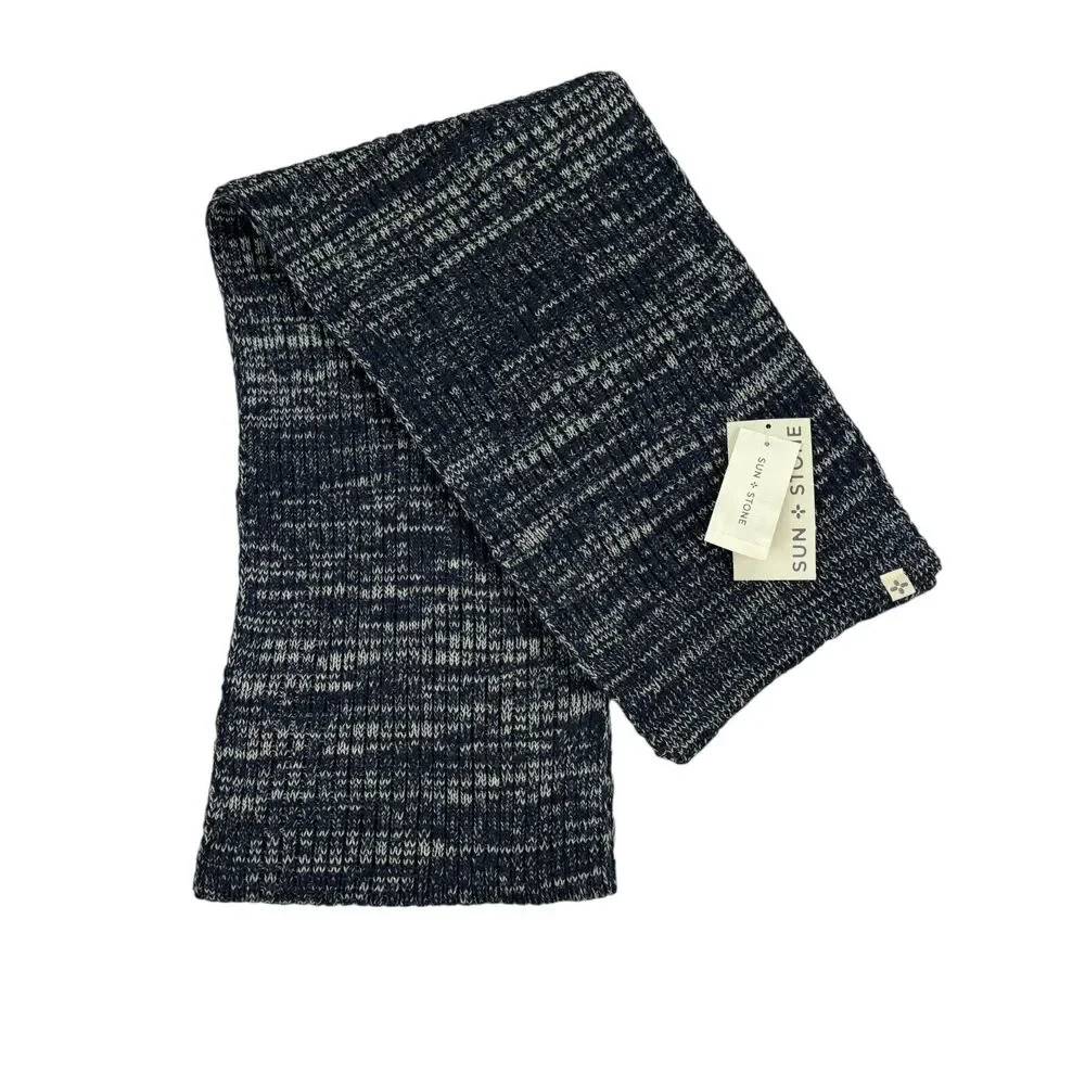 Sun + Stone Mens Solid Ribbed Knit Acrylic Blend Scarf Blue OS